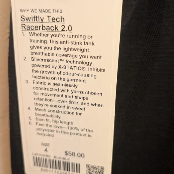 Swiftly Tech Racerback Shirt 2.0 Hip Length Black. Sz 4 NWT - Picture 6 of 6